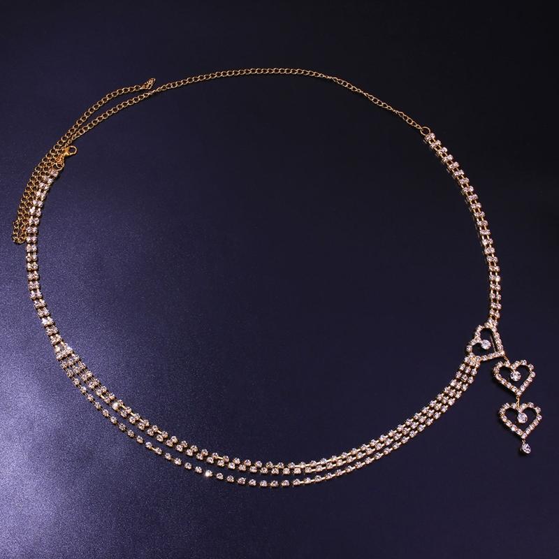 Multi Layer Waist Chain Alloy Shinning Body Chains with Dangle Heart Body Jewelry Accessories for Women and Girls
