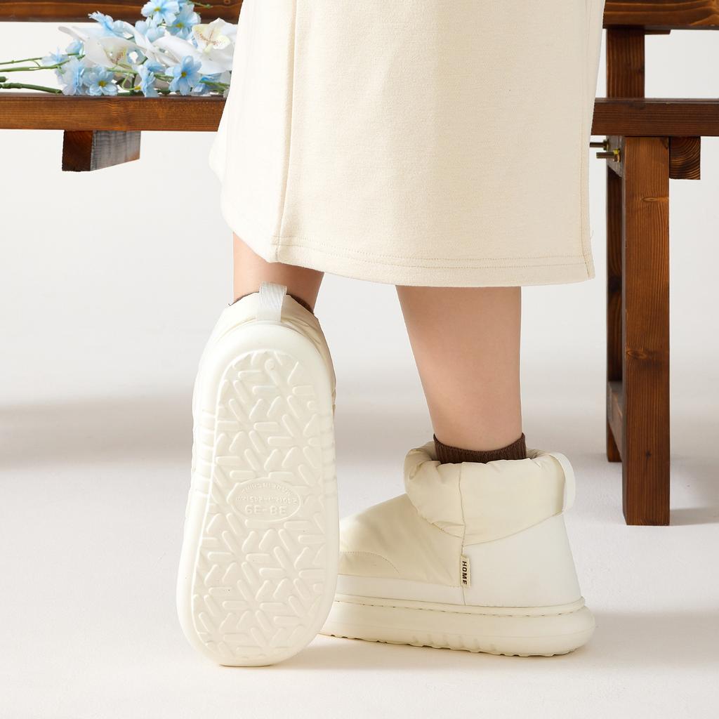 Down cloth waterproof warm slippers autumn and winter cotton slippers soft sole bag heel cotton shoes thick sole home use velvet cotton shoes