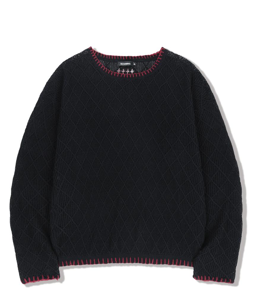NOT4NERD Distressed Contrast Hand Stitch Knit - Black