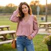 Women's Off-Shoulder V-Neck Long Sleeve Sweatshirt Casual Versatile Top