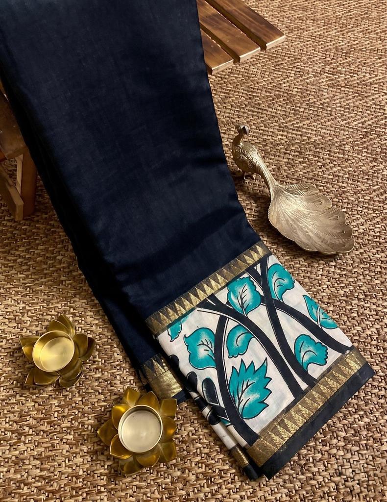 Saree Elegant Mangalgiri Silk Kalamkari – Colecția Artizanală Tradițională din Sudul Indiei