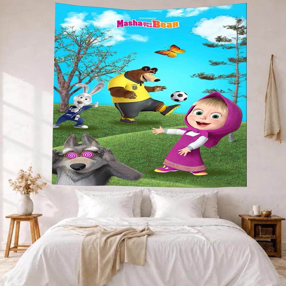 Masha Bear Wall Decor Tapestry Art For Pet Memorial Birthdaywedding Party Backdrop Family Gift