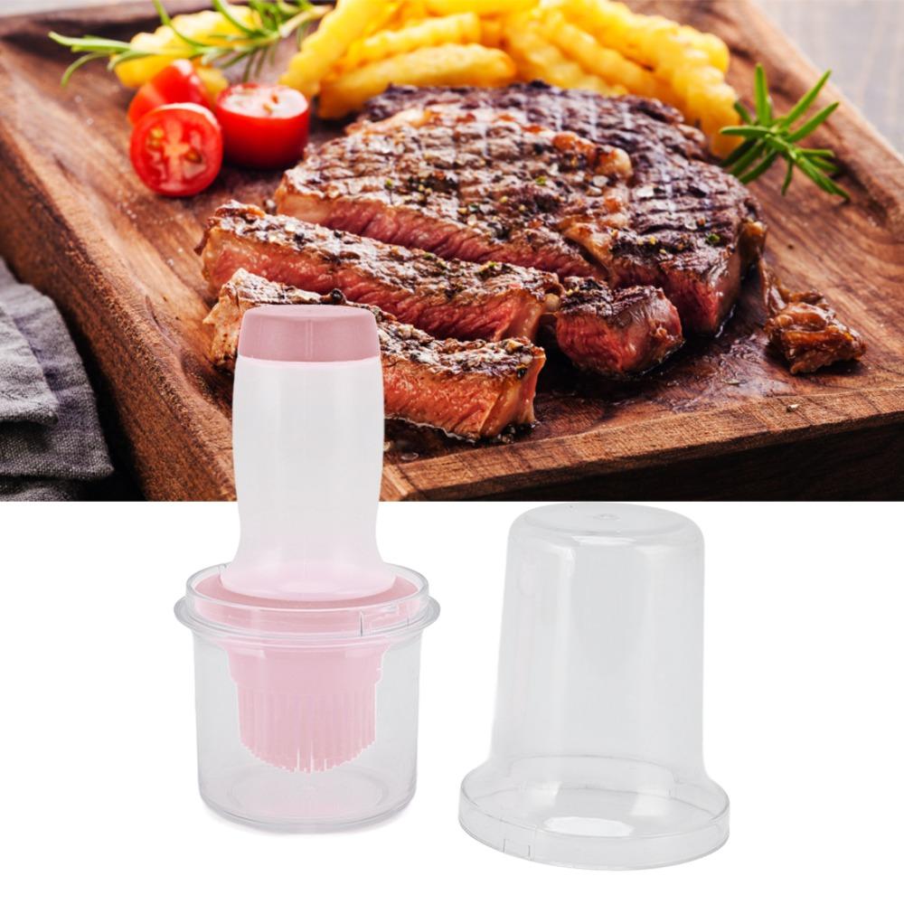 Pink Oil Brush Bottle Silicone+Plastic Lid Clear Transparent Squeeze Silicone Oil Brush  Cooking