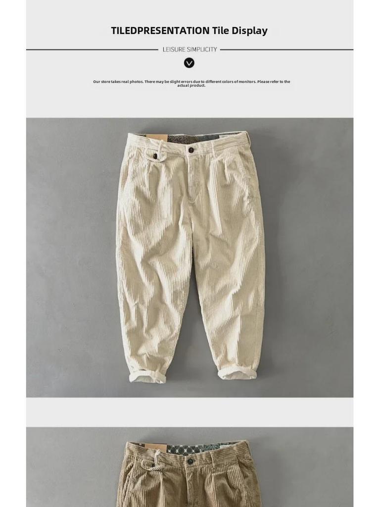 Men's Loose Corduroy Pants: Autumn/Winter Thick, Washed, Slightly Elastic, Wide-Leg, Japanese Retro Style.