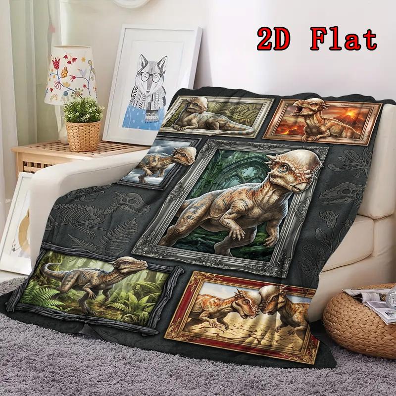 Dinosaur Collage 2D Flat Pattern Flannel Blanket, High quality All Seasons, Home Decor, Warmth and Comfort, Perfect for Christmas Gifts.