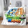 Bluey's Soccer Fun Customize Text Blanket Multi-purpose Personalized Blanket Soft & Cozy Perfect for Livingroom Chair Office Seaside for All Occasions