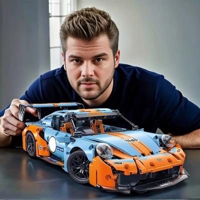 1215-teiliges blaues Rennwagen-Bausteinset, 1:14 Maßstab Rennwagen Modell DIY Spielzeug Halloween Weihnachtsgeschenk