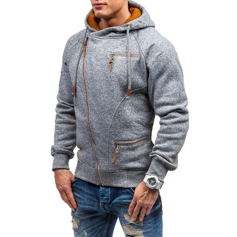Men S Casual Loose Side Zipper Hooded Fleece Long Sleeve Solid Sweatshirt