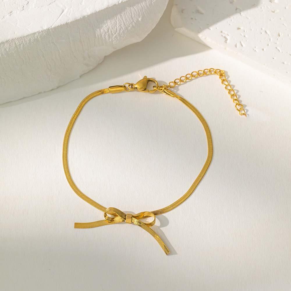 Stainless Steel Bowknot Bracelet for Women Vintage Gold Silver Color Snake Chain Bracelet Simple Fashion Jewelry Girls Gift