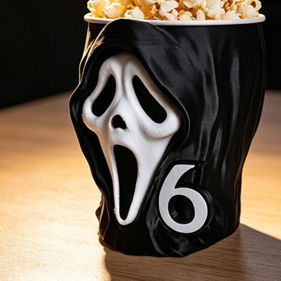 Decorative Halloween Figurine 3D Printed Screaming Skull Popcorn Bucket, Box Table Small Decoration Piece Ornament, Creative Container for Living Room