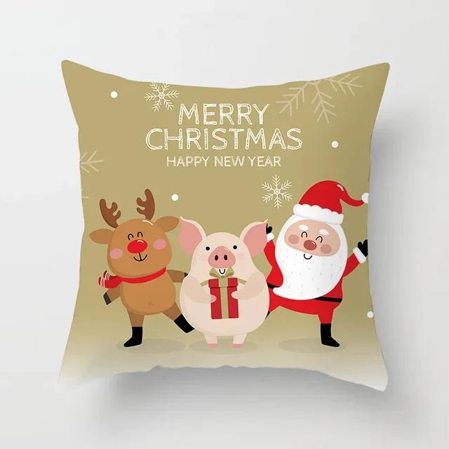 Merry Christmas Snowman Santa Claus Elk Print Pillowcase Xmas Decorativer Polyester Sofa Pillow Cover 45X45Cm Fundas De Cojin