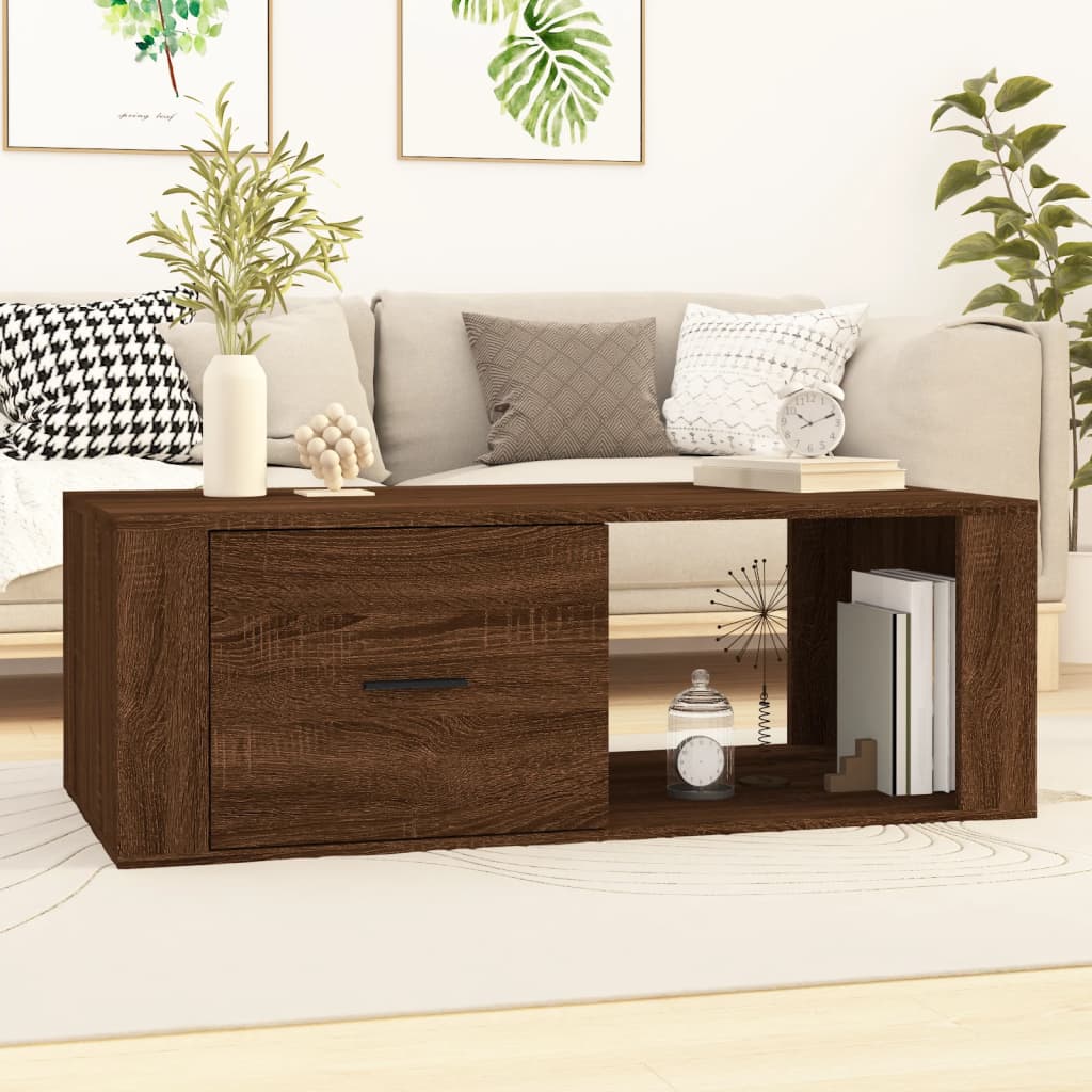 Coffee Table Brown Oak Effect 100 X 50.5 X 35 Cm Engineered Wood
