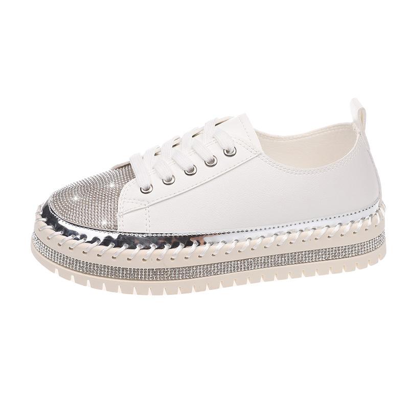 Internet celebrities with the same women's casual shoes 2025 new fashion rhinestone sewn shoes flat non-slip low-top women's shoes