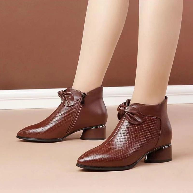 Woman Pumps Ladies Fashion Pointed Toe Chunky Heels Women Dress Office Shoes Ankle Boots Wedding Shoes Bride Zaptos Mujer