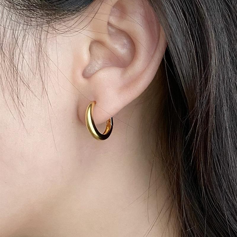 Daily Glossy Vein Earrings Light Luxury Senior Sense Niche Minimalist Personality Versatile Circle Women's Ear Jewelry