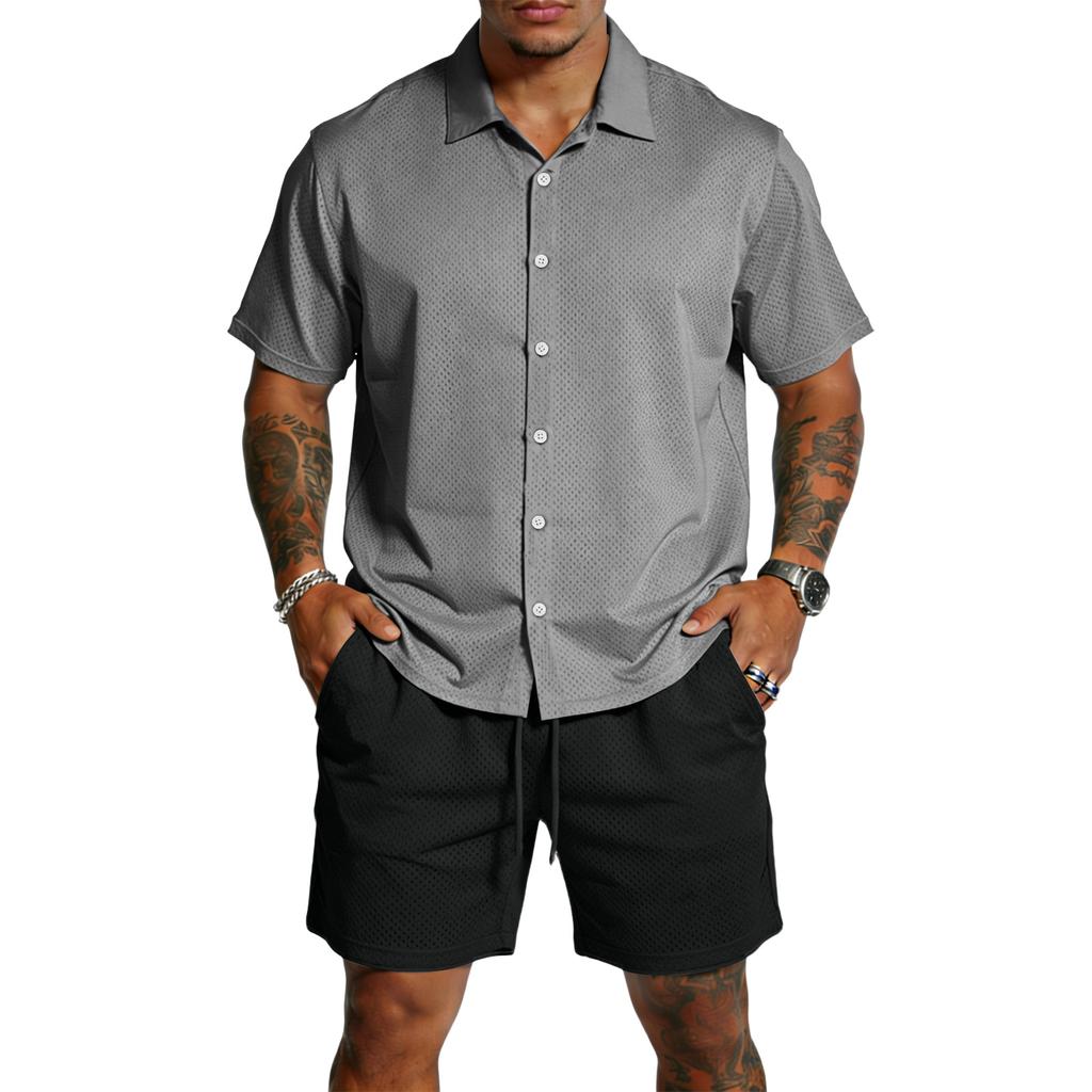 Men's Casual Lightweight Breathable Short-Sleeve Shirt And Shorts Set