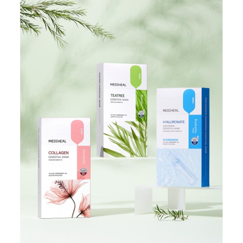 Mediheal [3 Pack] 3 Best Essential Mask Packs  Tea Tree Collagen Hyaluronic Acid Total 30 Sheets none