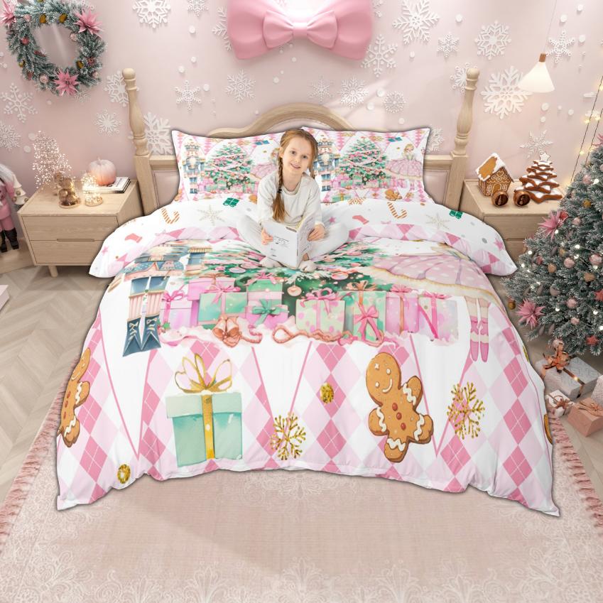 Homewish Xmas Nutcracker Duvet Cover Set For Kids Girls Cute Princess Bedding Set Cartoon Christmas Tree Quilt Cover Set
