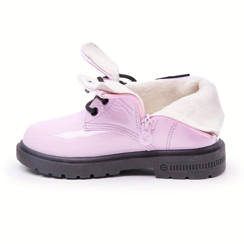 Girls High Top Boots Plush Lining Lightweight Durable Faux Cover Non Slip Traction Sole Zipper Lace Up Closure
