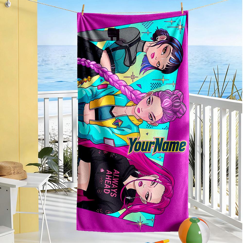 Demon Hunter Girls Personalized Name Beach Towel High Absorbency & Quick-Dry Portable for SwimmingBeachCamping Travel Beach AccessoriesGym