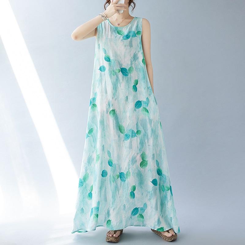 Sleeveless Plus Size Cotton Vintage Floral New In Dresses for Women Casual Loose Long Summer Dress
