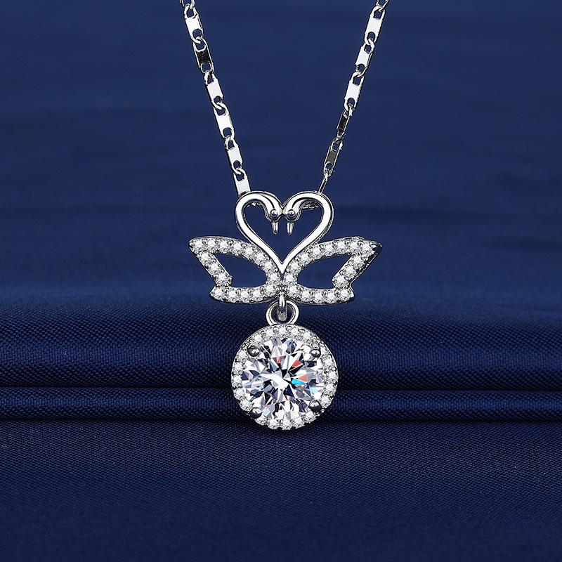 

Romantic Sparkling Swan Lake Pendant Necklace - Six-Prong 2 Carat Imitation Moissanite Swan s Kiss.