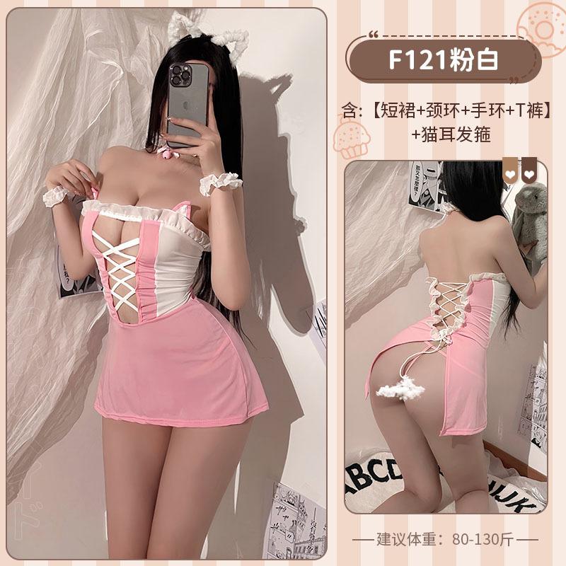 Lace-up Large Size Fat M Sex Lingerie Catwoman Cute Sexy Servant Sweet Maid Uniform Hollow Free 1