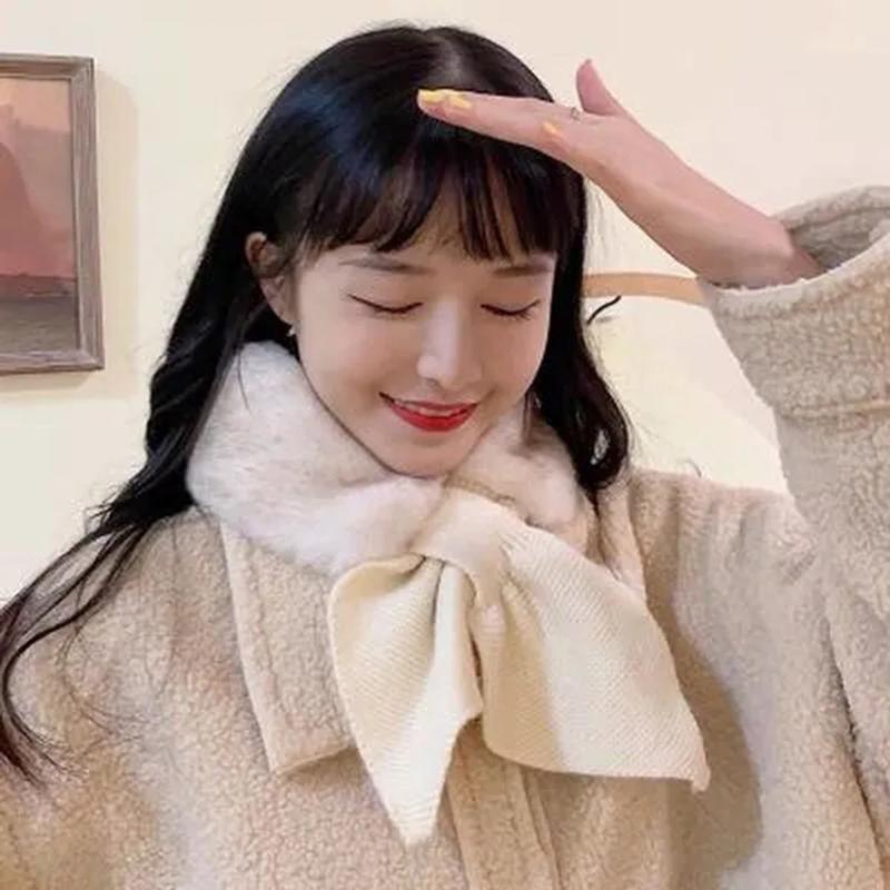 Women Winter Faux Fur Collar Scarf Elegant Soft Fluffy Thick Knitted Neck Warmers for Cold Weather