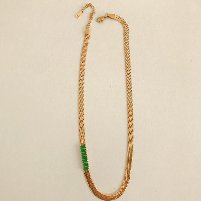 

Internet Celebrity Same Necklace 18K Gold-Plated Stainless Steel Bracelet Rectangular Colored Zirconium Blade Chain Necklace Female