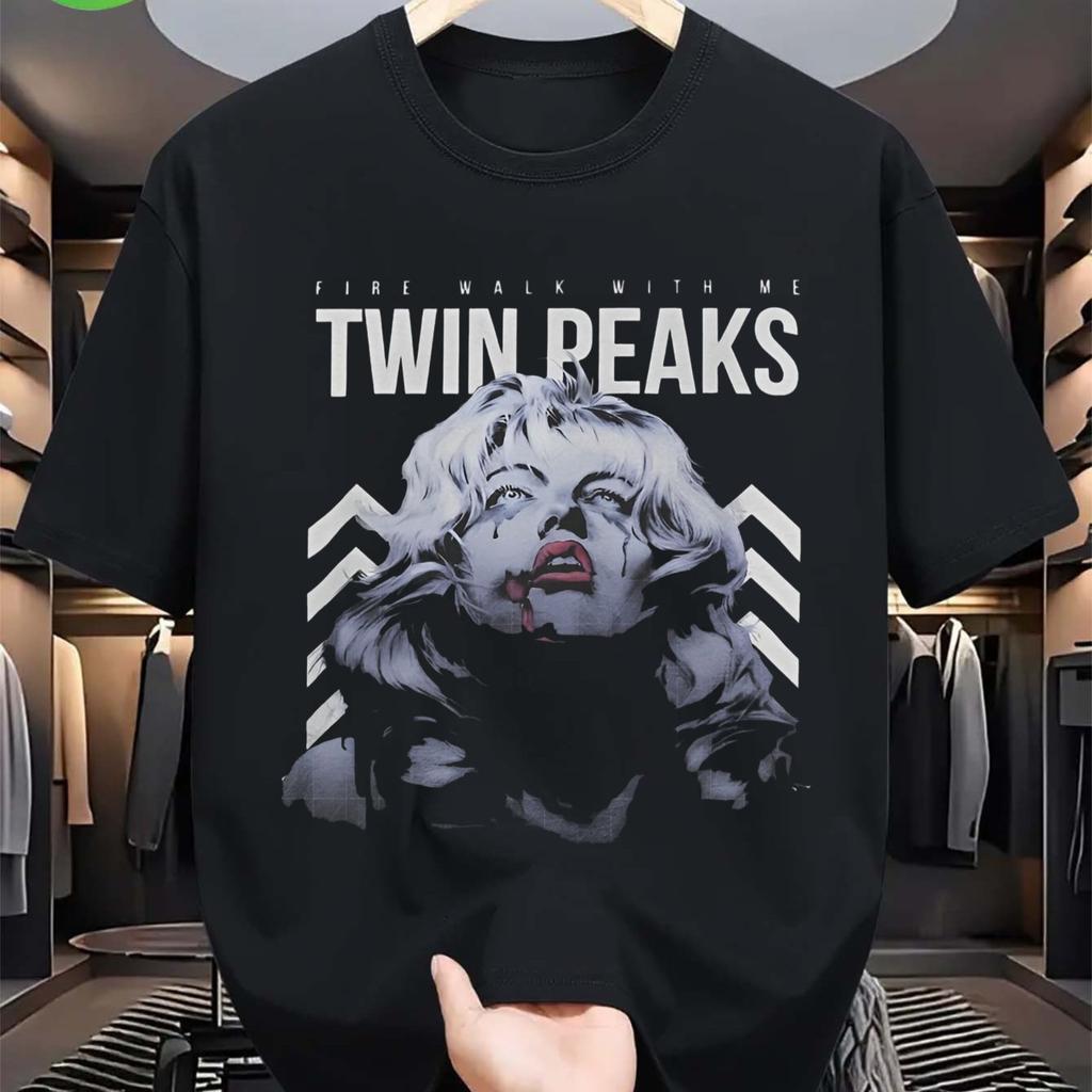 Unisexs Twin Peaks Laura Palmer TV Show Graphic TShirt Black Cotton Tee with Iconic Fire Walk Me Design Short Sleeve