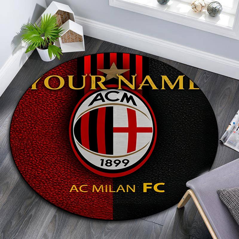 Custom Name,AC Milan pattern round rug,Carpet Rug for Living Room Bedroom Playroom ,Non-slip Floor Mat,Holiday Gifts and Birthday Gifts.