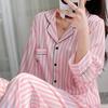 Rosa gestreiftes Pyjama-Set, Loungewear, lange Ärmel, Hose, Homewear, bedrucktes Revers, Nachtwäsche aus Satin, lockere Freizeitnachtwäsche für Damen