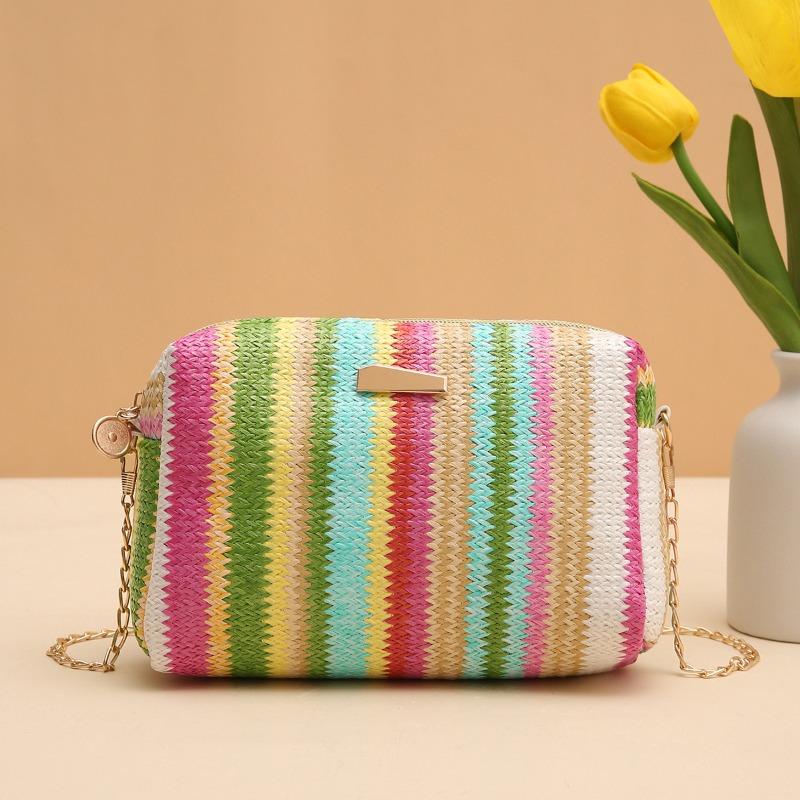 Rainbow Straw Bag Irl Handbags Woven Camera Bag Versatile Girl Messenger Bag Chain Bag