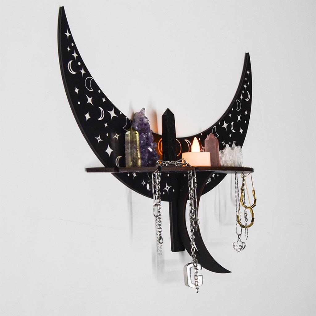 Moon Storage Shelf Wood Candlestick Support Holder Decor Ornament for Crystal Jewelry Collectible Organization