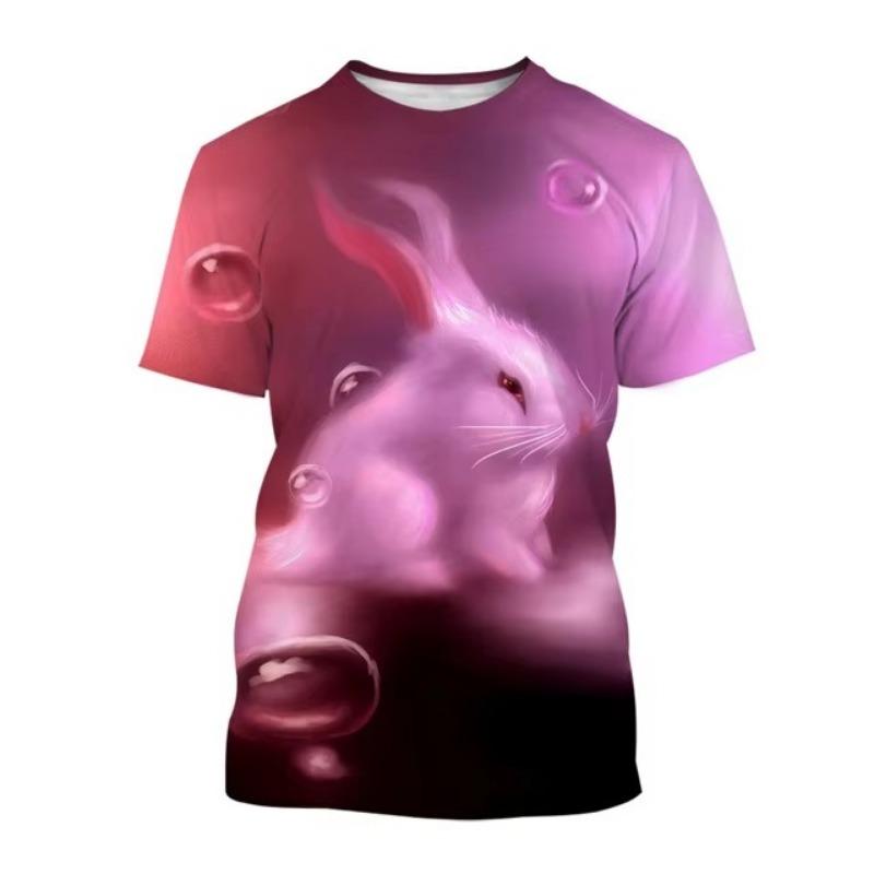 Cute Rabbit 3D Print T-shirt Men's O-Neck T Shirts Casual Short Sleeve Oversized Harajuku Streetwear Tees Tops Kids Clothing