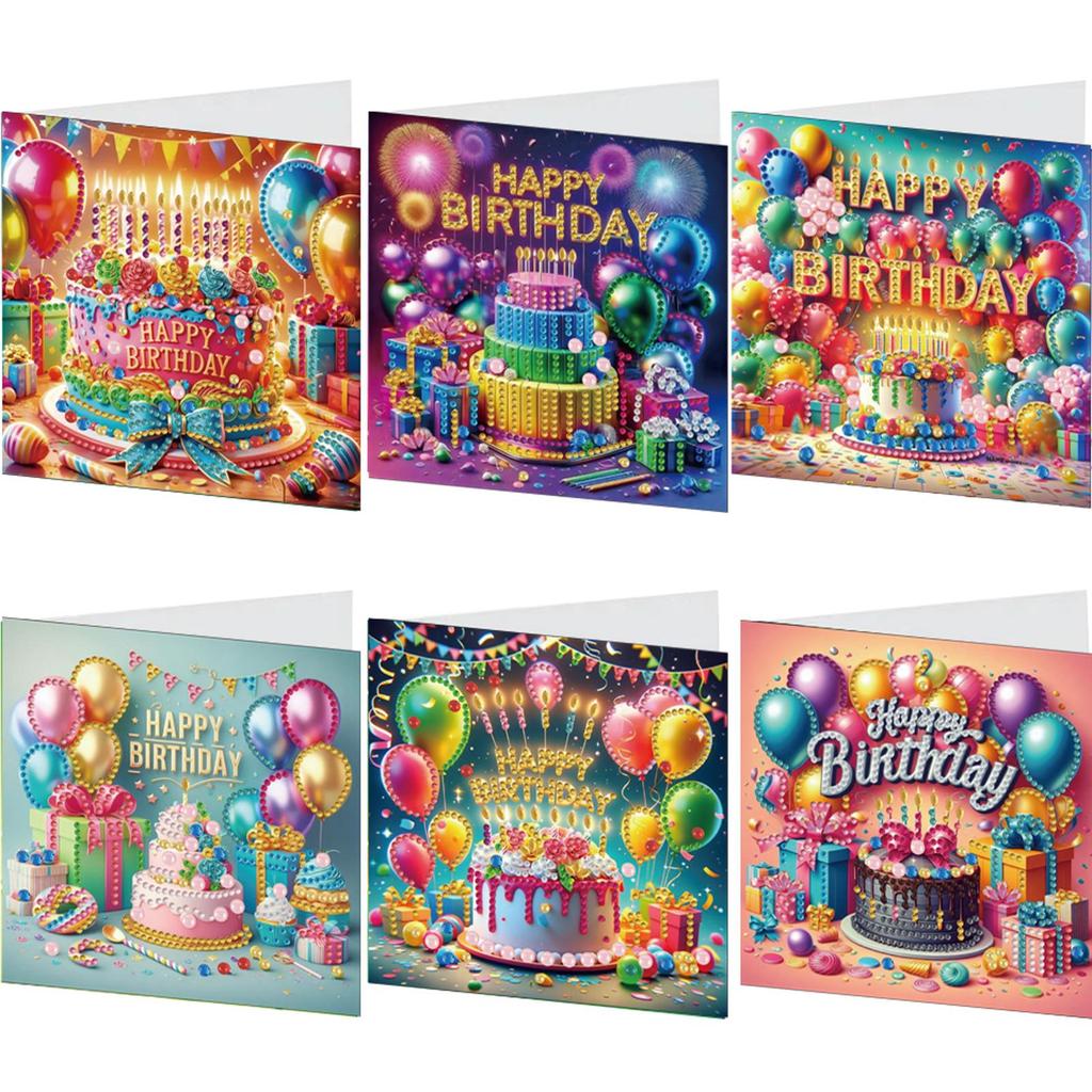 6PCS DIY Diamond Painting Greeting Card Set Birthday Theme Diamond Art Handmade Cards Creative Birthday & Thanksgiving Card Kit