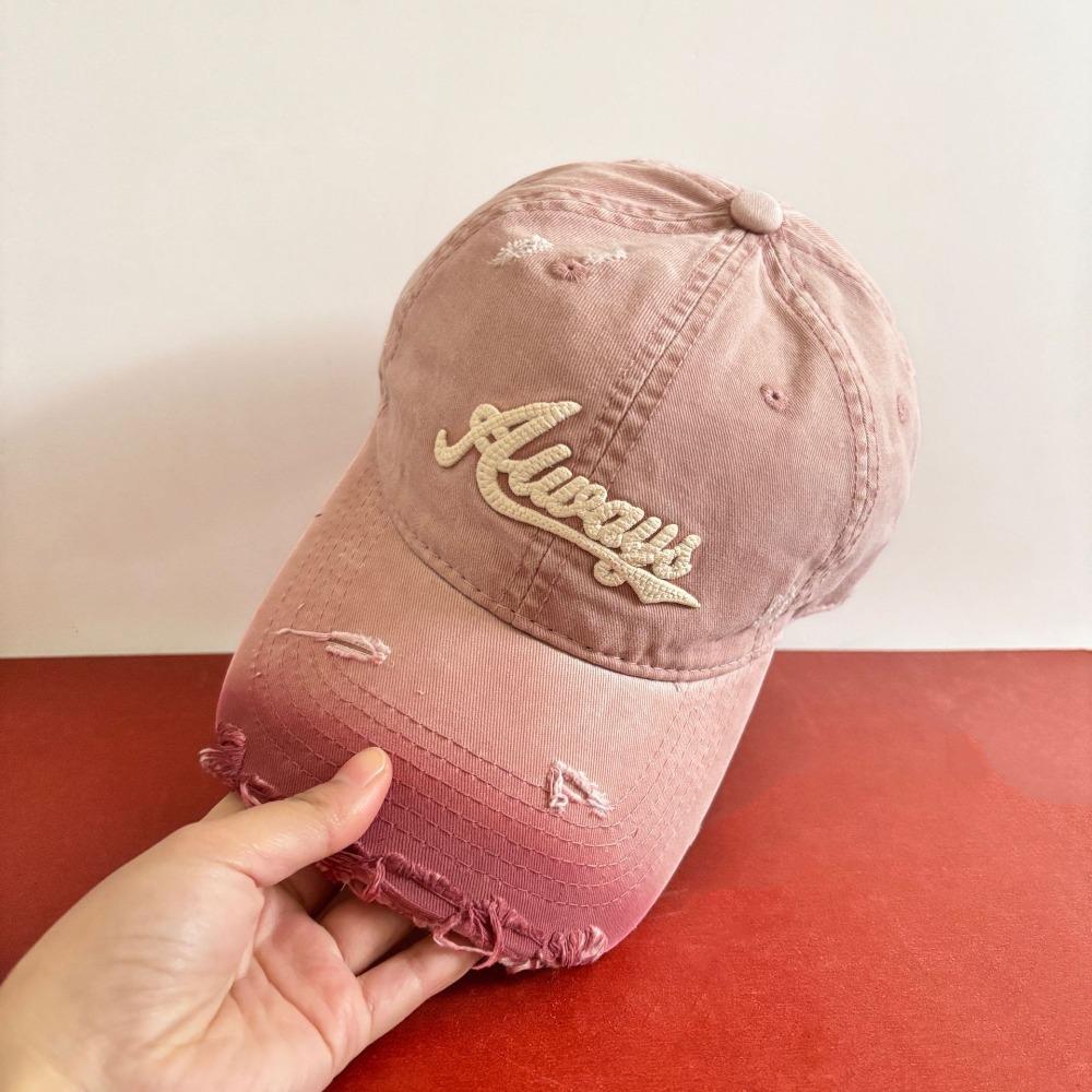 Retro Pink Baseball Cap Deeper Plus Size Women's Duckbill Cap Gradient Colors Letter Embroidery Sun Hat Spring Summer Unisex