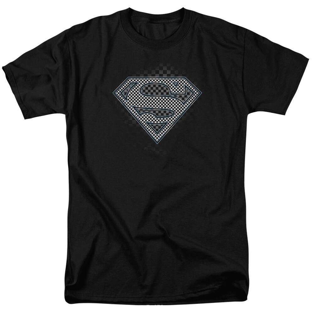 26 Superman Checkerboard Logo T Shirt Licensed Comic Book Movie Tee Black Unisex T-Shirt L