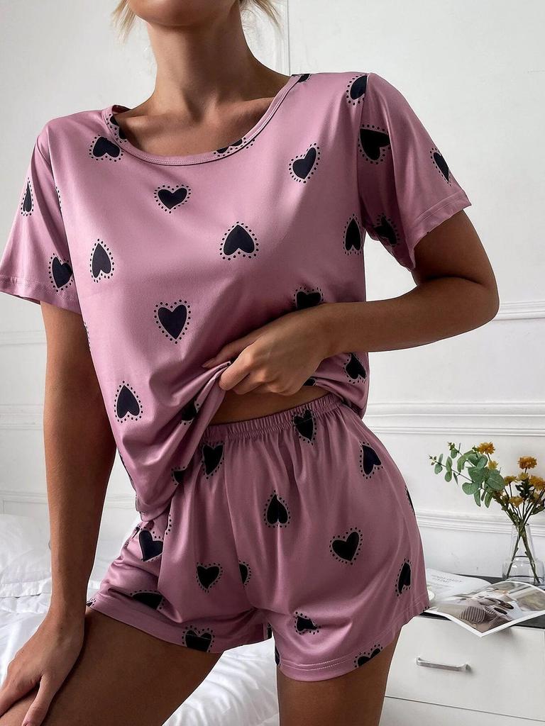 Women's Printed T-Shirt and Shorts Two-Piece Set - Comfortable, Casual, Sexy Homewear