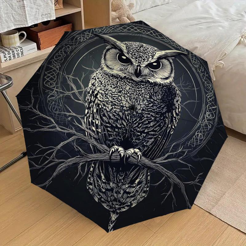 1pc Night Owl Umbrella with Plastic Handle,Suitable for All Seasons Home Travel Outdoor UmbrellaDD1477