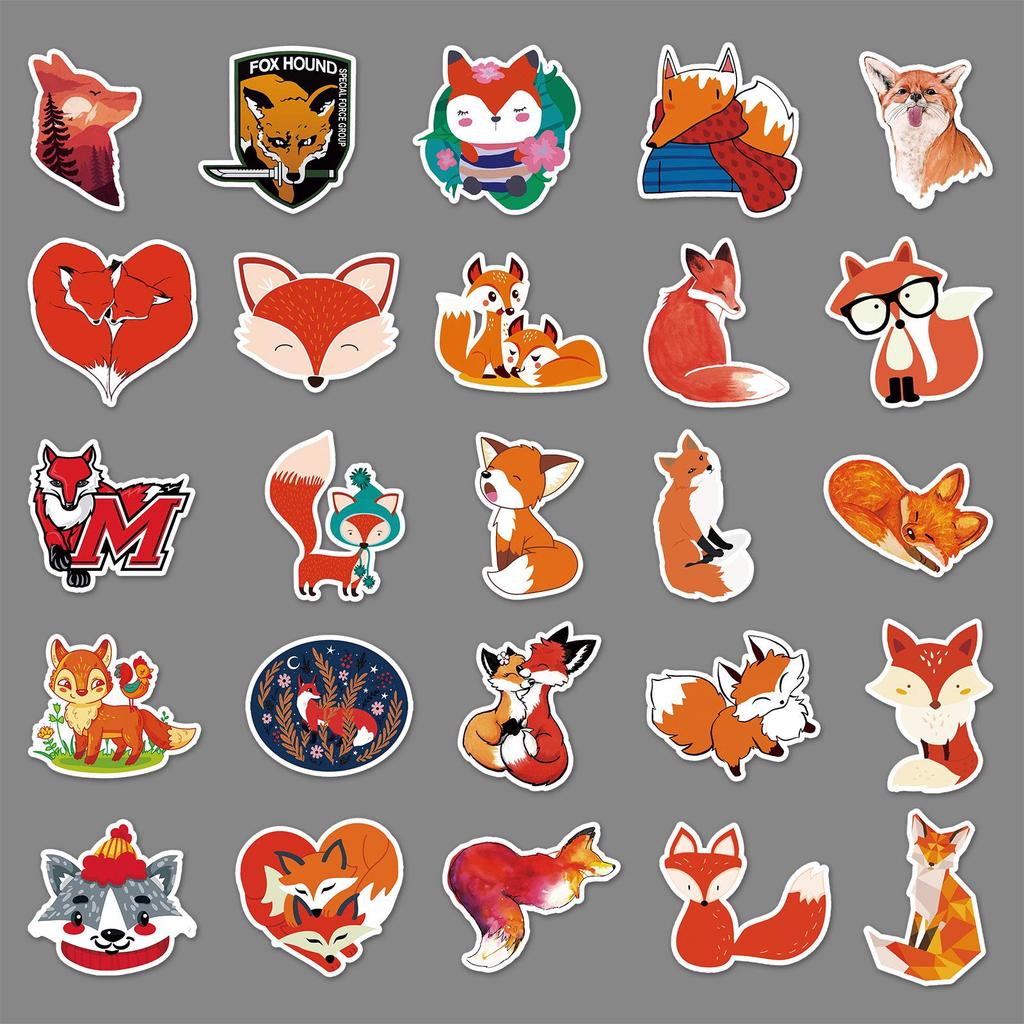 50pcs Cartoon Fox Decorative Stickers for Suitcase, Scooter, Refrigerator, and Car