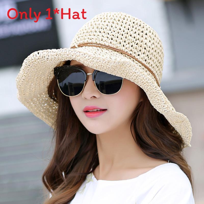 Handwoven Straw Hat For Women With Large Brim Summer Sunshade Foldable Sun Hat For Beach And Outdoor Use