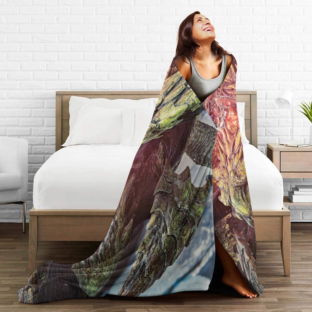 Monster Hunter Wilds Rey Dau Blankets Video Game Flannel Vintage Warm Throw Blanket for Bedroom Autumn/Winter Car