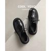 2025 New Black Leather Single Shoes Women's Spring and Summer Platform Versatile British Style Loafers Lace-up Small Leather Shoes