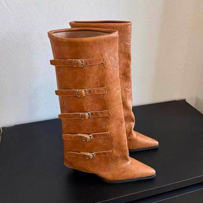 Women Knee High Long Boots Pointed Toe Designer Shoes High Heels Shoes 2025 Winter Luxury Bucke Chelsea Boots Sexy Pumps Mujer