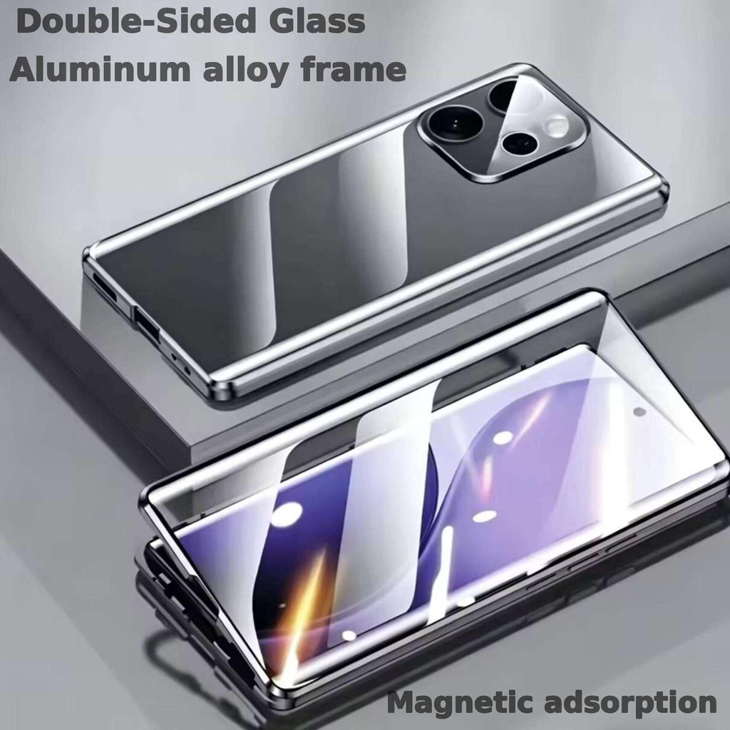 Case for OPPO Reno 15 14 13 Pro F 5G with Double Sided Tempered-Glass & Metal Frame Phone Bumpers Full Lens Protection Cover