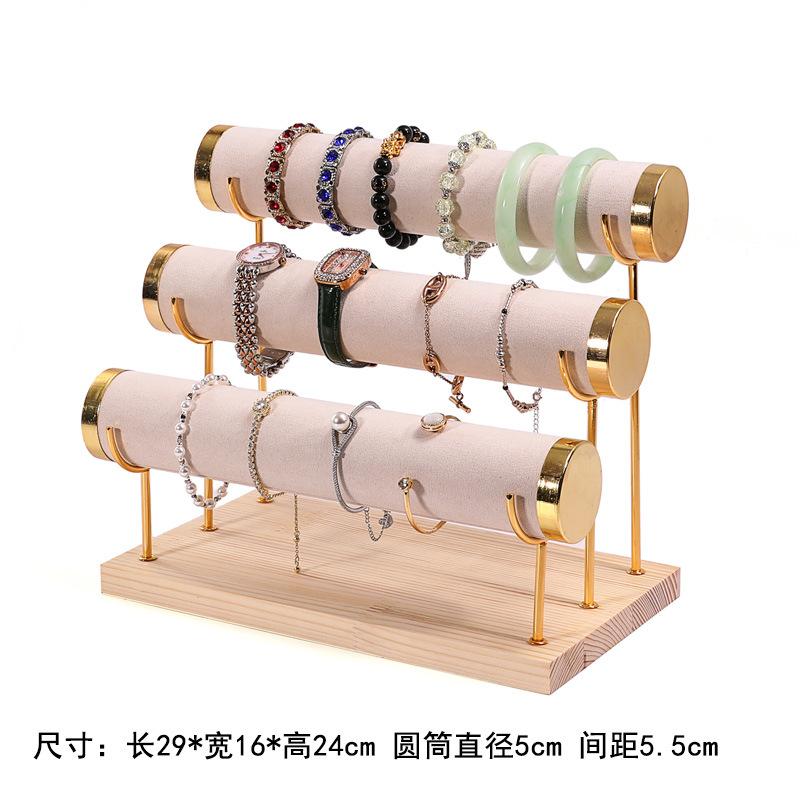 Three-layer Bracelet Jewelry Display Holder Wrought Iron Stepped Wooden Bottom Bracelet Watch Display Stand Jewelry Props