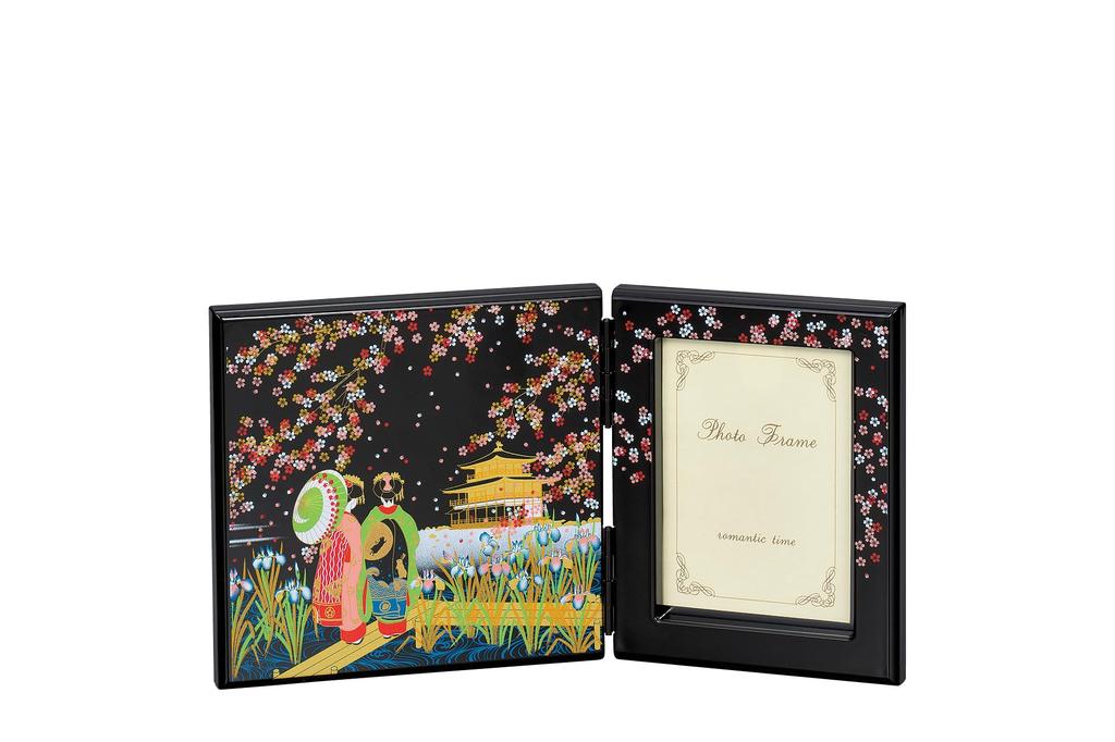 Nakatani Brothers "Yamanaka Lacquer" Folding Screen Photo Frame, Black, Maiko, 37-3005
