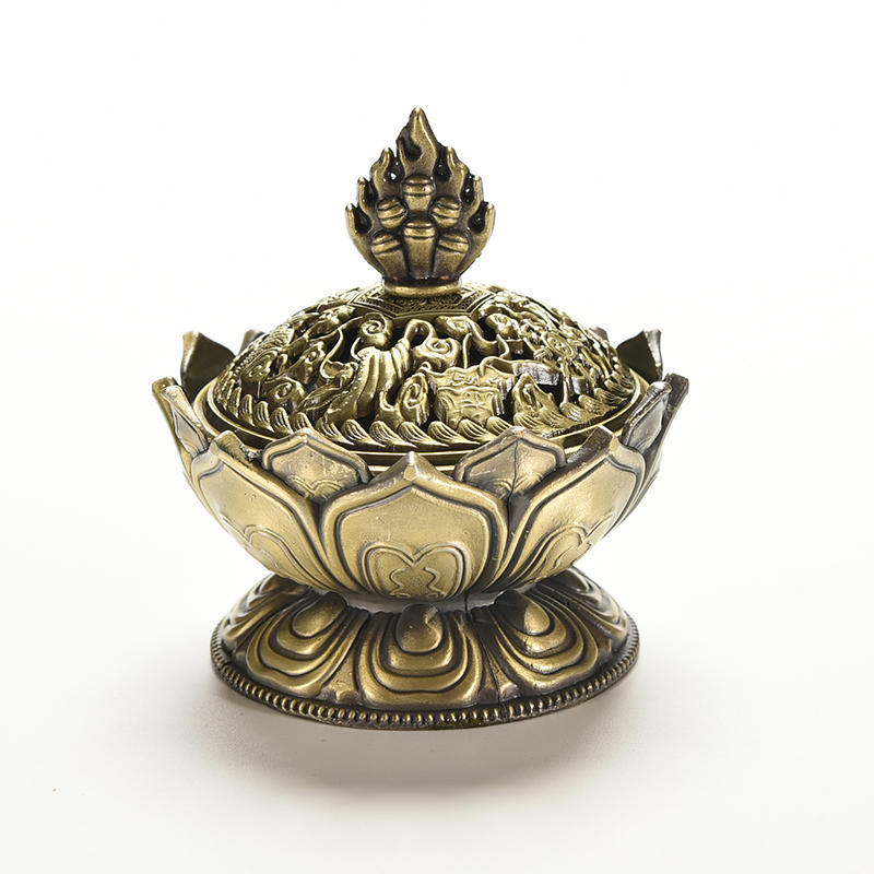 Tibet Sběratelská Bronzová Příznivá Soška ve Tvaru Lotosu Krabička Kadidelnice Censer