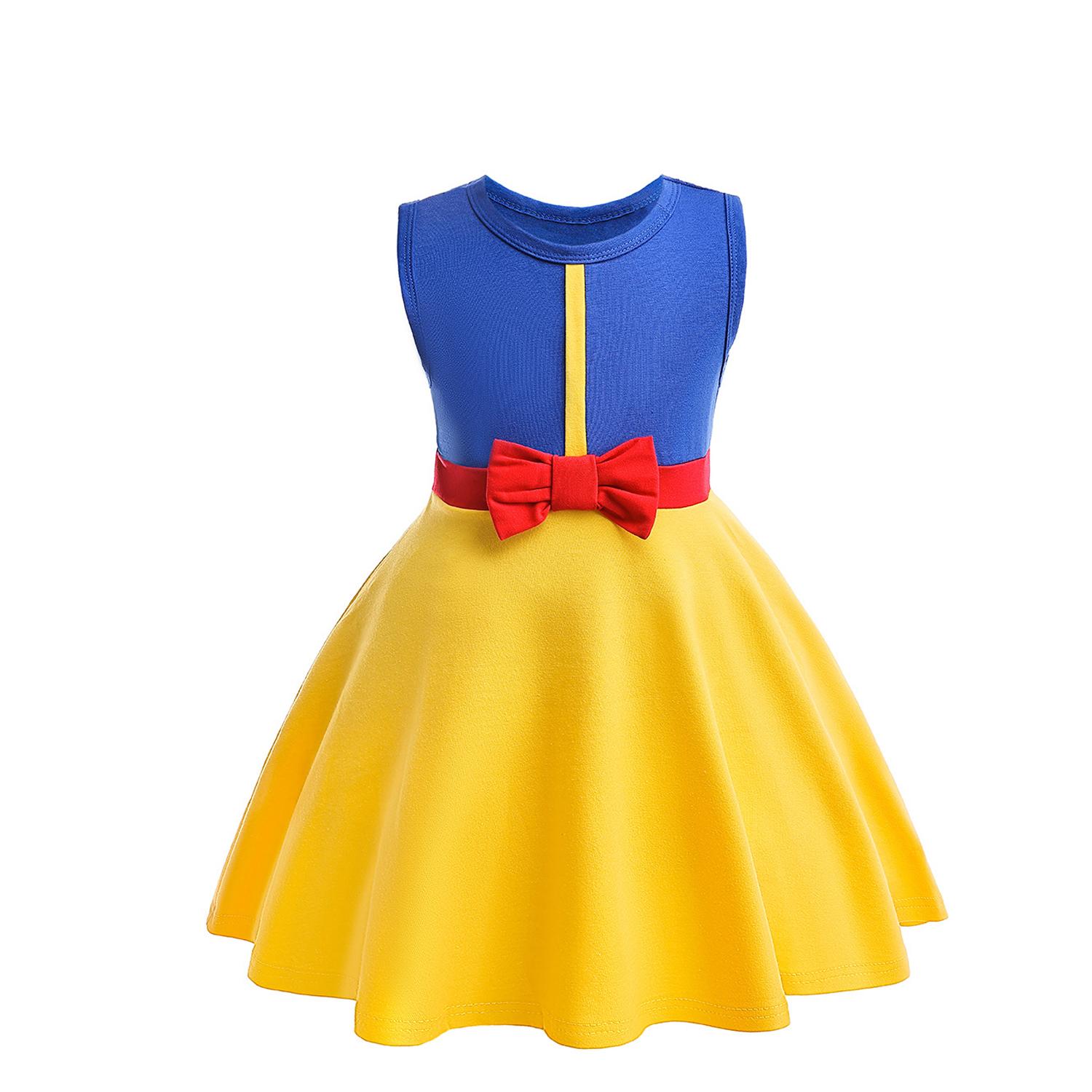 Fashion Girl Dress Snow White Princess Casual Outfits Sleeveless Summer Toddler Clothing Knit Patchwork One Piece Dresses Daily 2-3T(100)